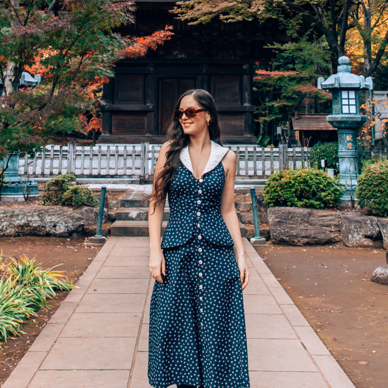 Loretta Laughing Anchor Print Midi Dress With Peplum Frill image