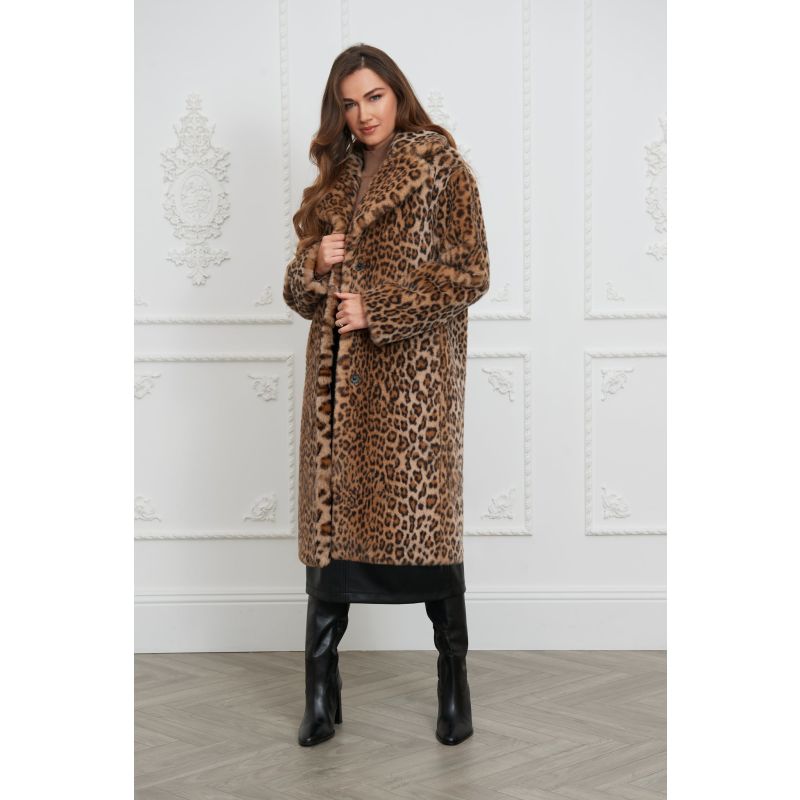 Loretta Longline Luxe Faux Fur Coat Leopard image