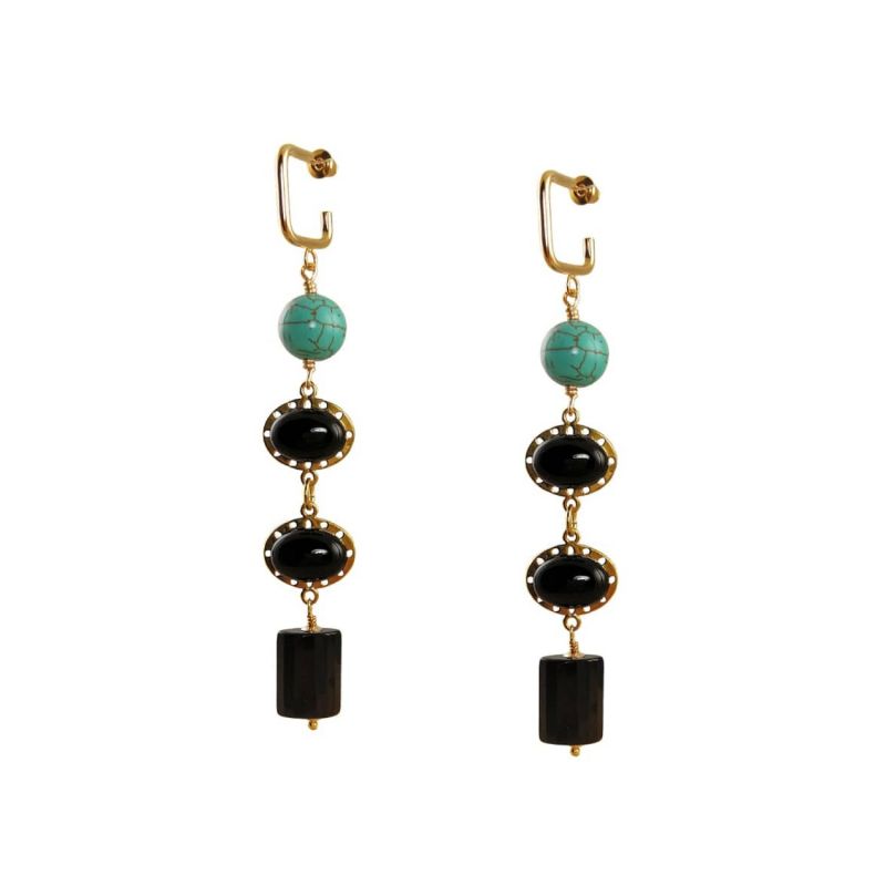 Loria - Onyx Drop Earrings With Turquoise image