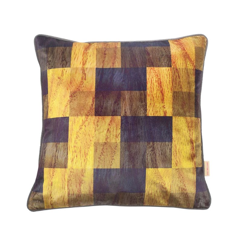 Indigo Chartreuse Parquet Velvet Cushion image