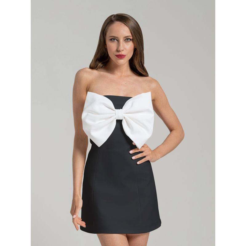 Love Affair Statement Bow Mini Dress, Black & White image