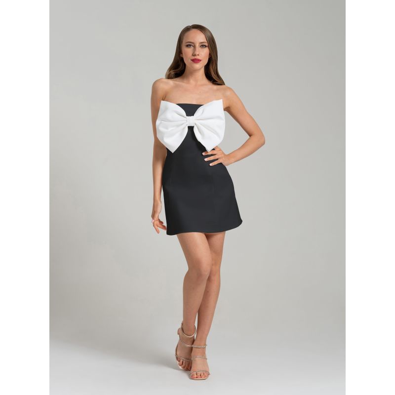 Love Affair Statement Bow Mini Dress, Black & White image