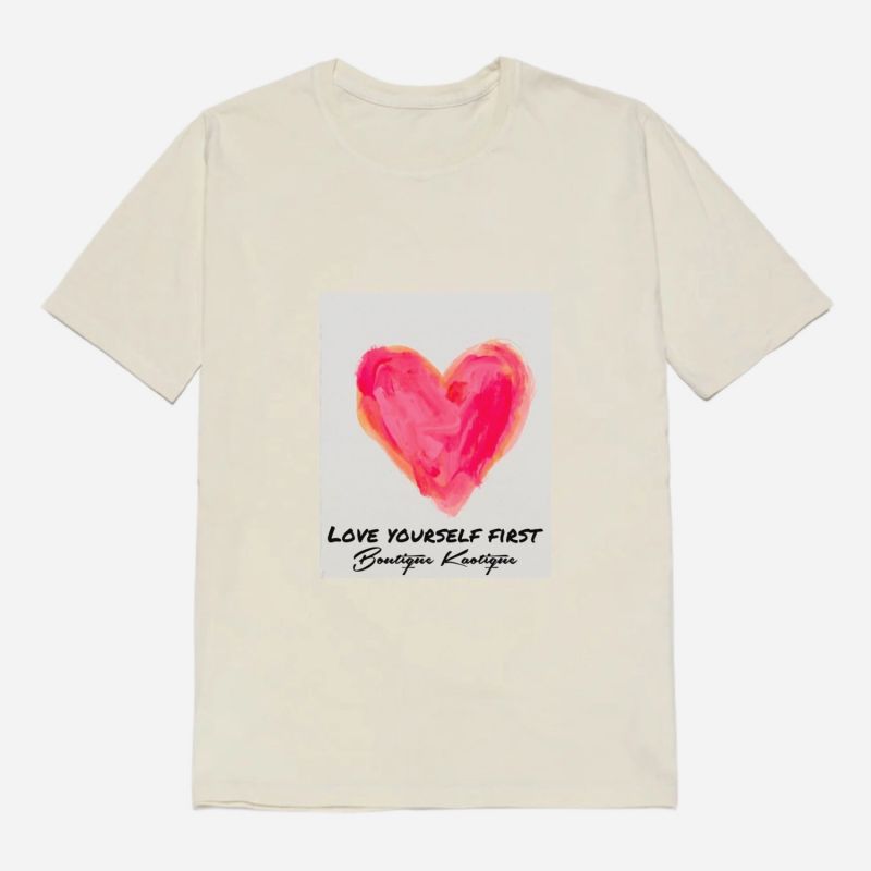 Love Yourself First Off-White Organic Cotton Tee. image