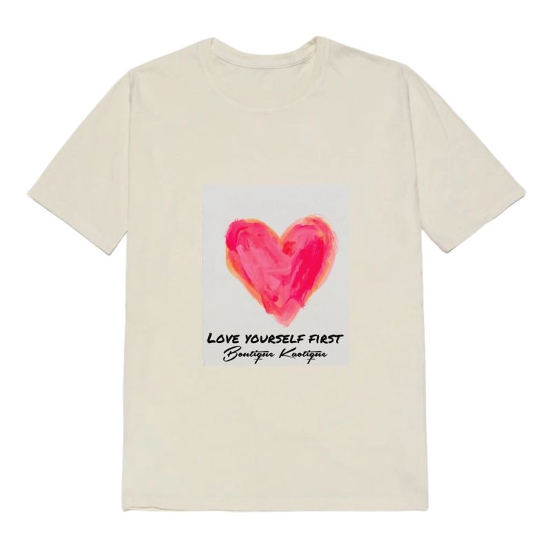 Love Yourself First Off-White Organic Cotton Tee. image