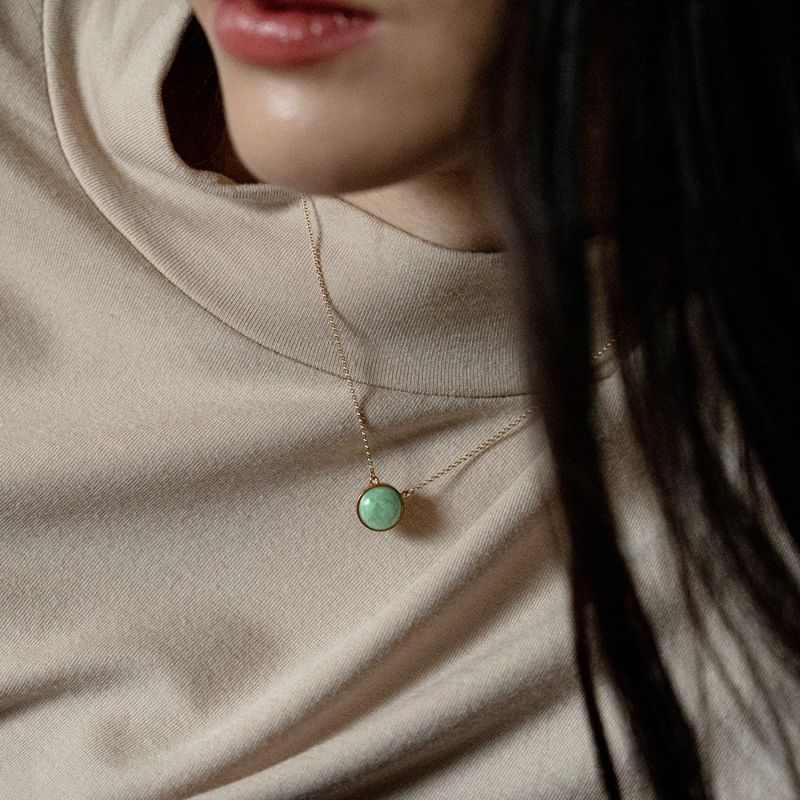 Eden Necklace In Apple Green Jade Champagne Gold image