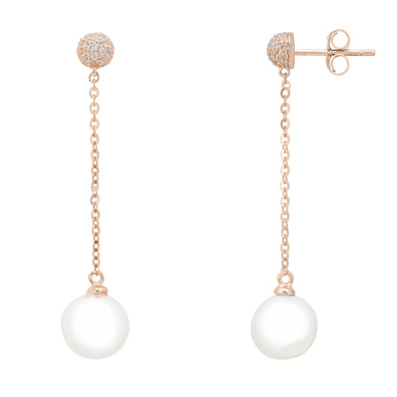 Ball Chain & Pearl Earrings Rosegold image