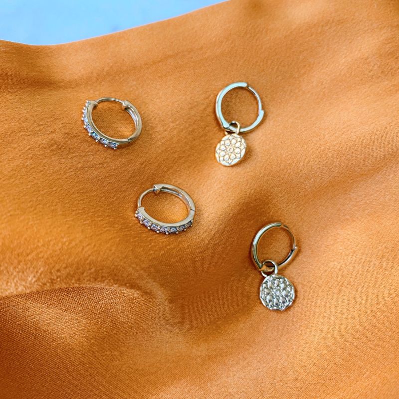 Zohreh Coin Charm Hoop Earrings Sterling Silver  Zohreh V. Jewellery 