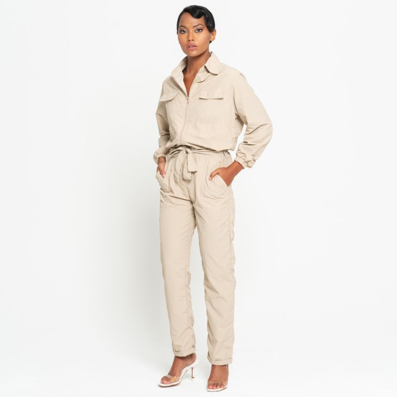 Amelia Recycled Utility Jumpsuit In Sand Beige image