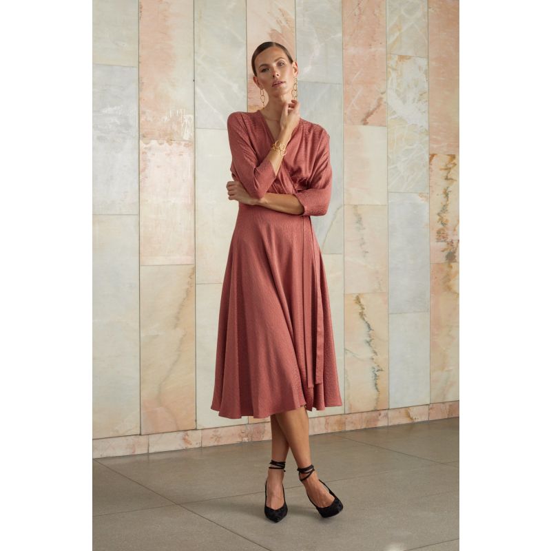 Cleo Terracotta Cupro Midi Wrap Work To Evening Dress image