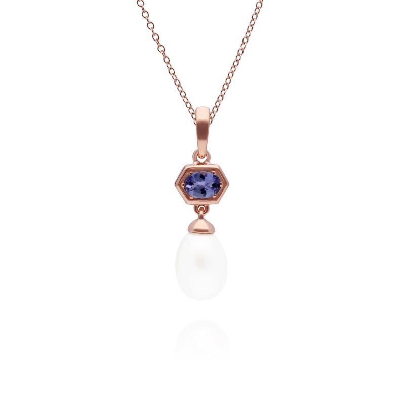 Modern Pearl & Tanzanite Pendant In Rose Gold Plated Silver image