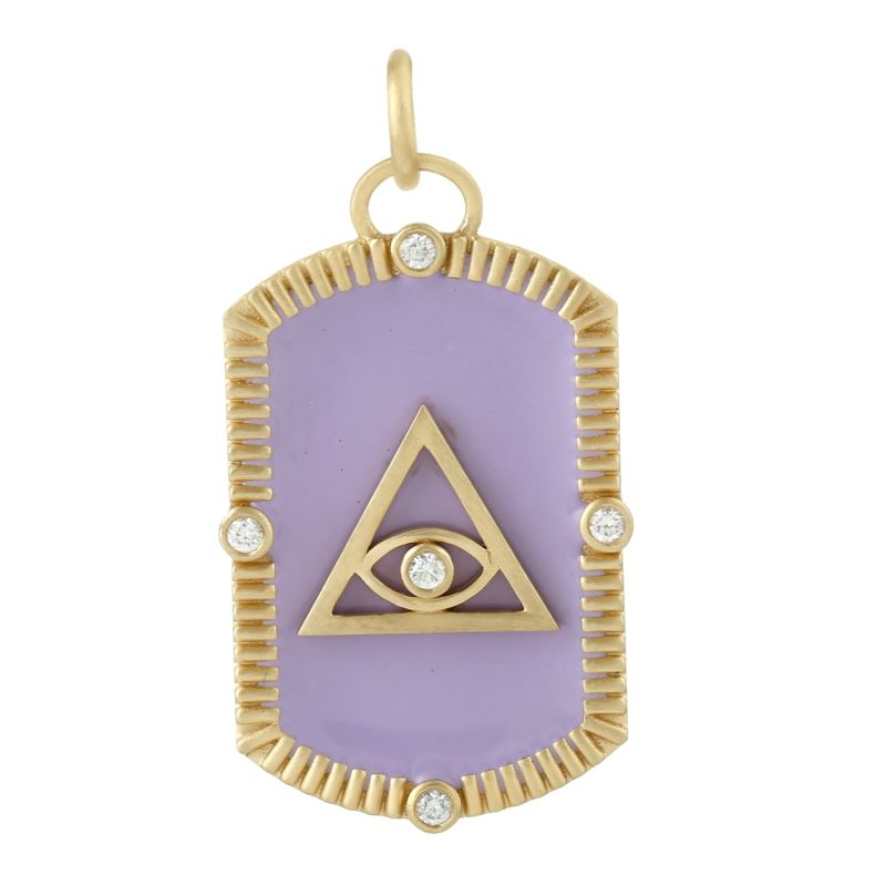 18K Yellow Gold Diamond Evil Eye Pendant Handmade Enamel Jewelry image