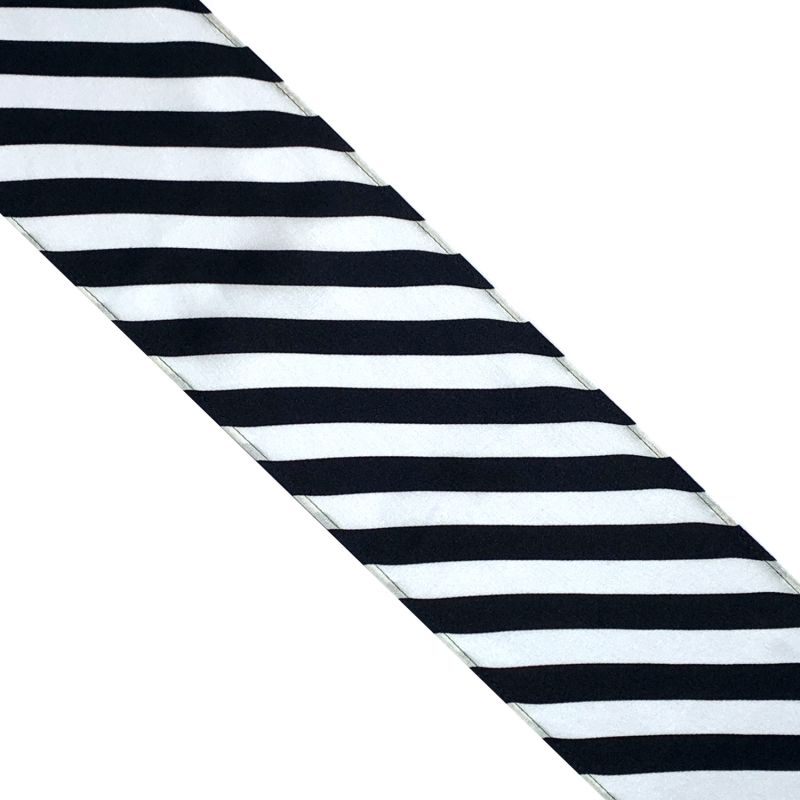 Stripy Silk Neck Scarf Black & White image