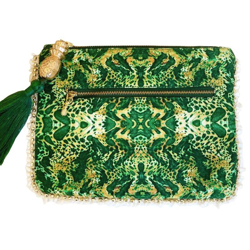 Emerald Leopard Clutch Bag image