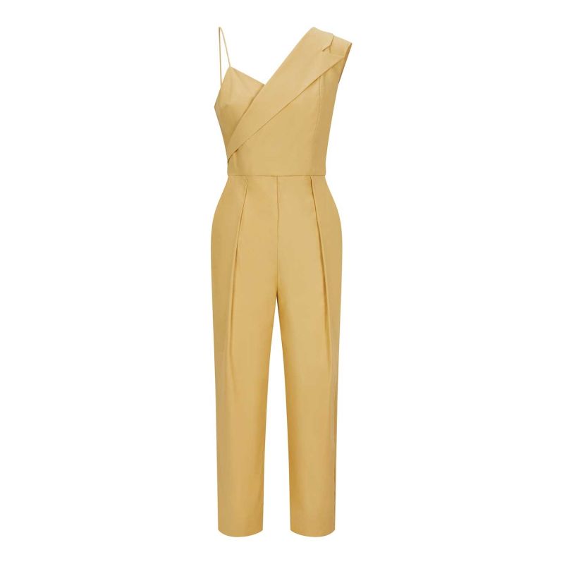 Notched Lapel Cotton Jumpsuit (Macaroon Yellow) image