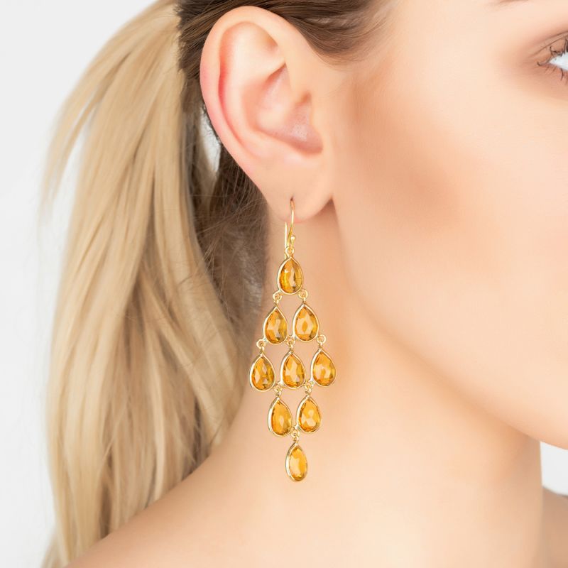 Erviola Gemstone Cascade Earrings Gold Citrine Hydro image