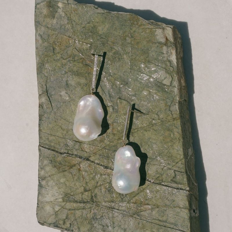 Michelle Pearl and Diamond Earrings - White image