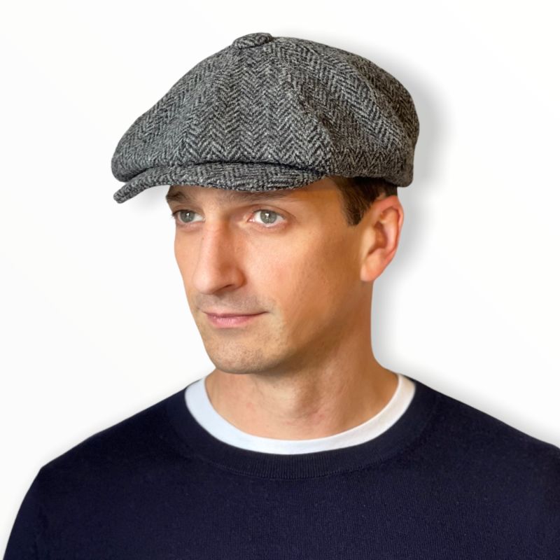 Rileys Favourite Harris Tweed Bakerboy Cap In Grey Herringbone image