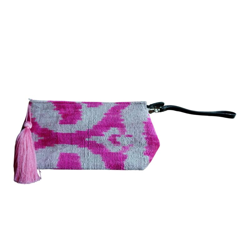 Velvet Ikat Wrist Bag - Pink image