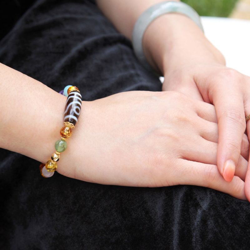 Lucky Amber - Amber, Agate & Tibetan Dzy Mix Stone Bracelet image