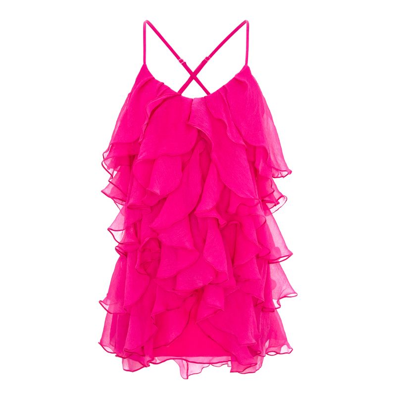 Lucky Fuchsia Silk Dress With Ruffles image