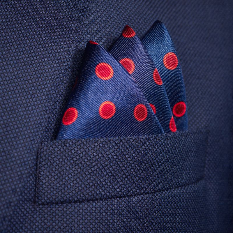 'Luna' Polka Dot Silk Pocket Square In Blue & Red. Full-Size. image