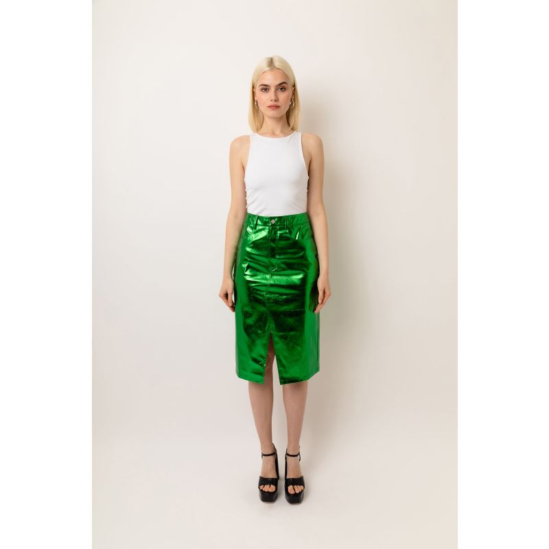 Lupe Green Metallic Midi Skirt image