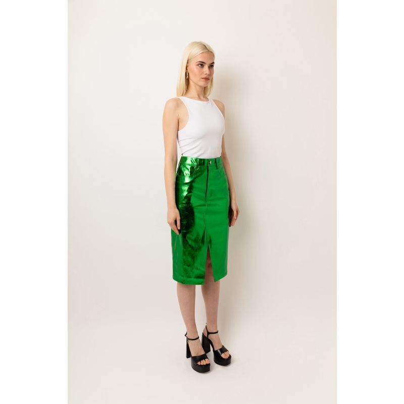 Lupe Green Metallic Midi Skirt image