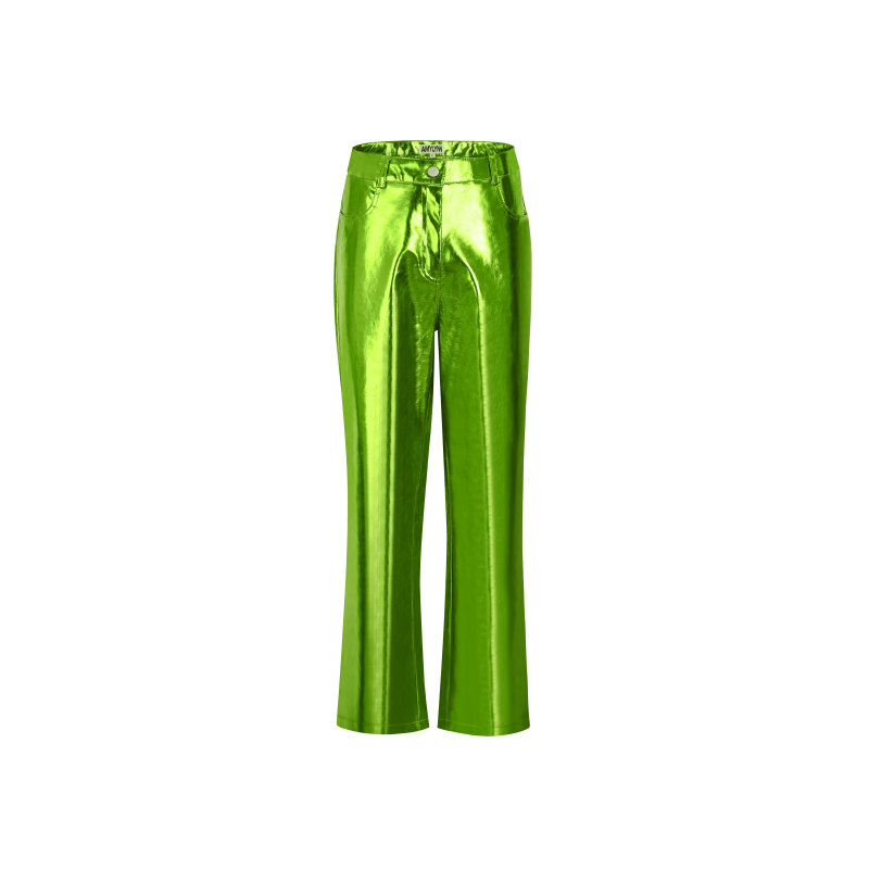 Lupe Green Metallic Vegan Leather Trousers image