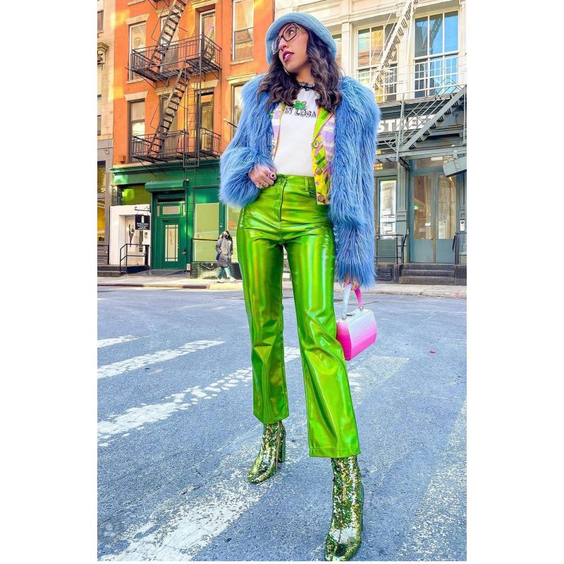 Lupe Green Metallic Vegan Leather Trousers image