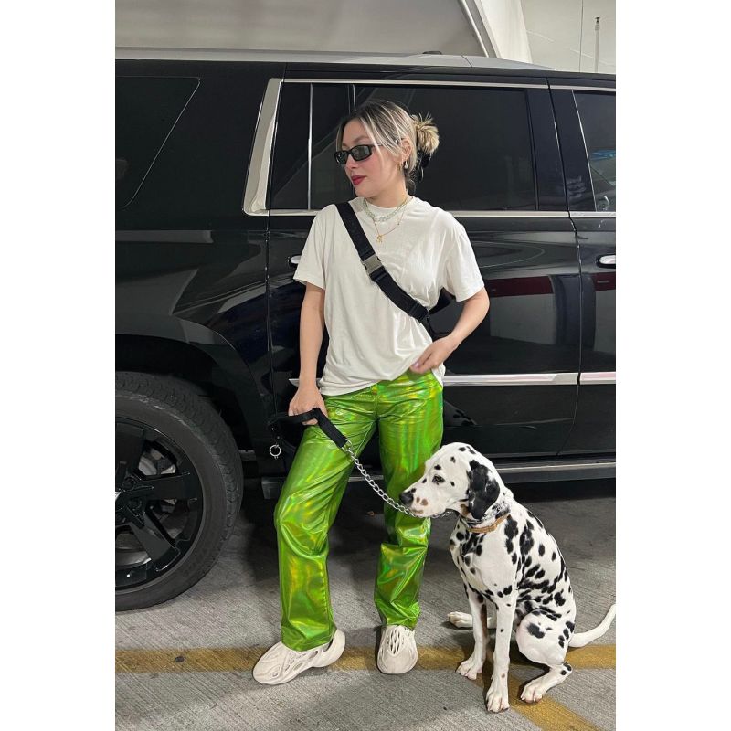 Lupe Green Metallic Vegan Leather Trousers image