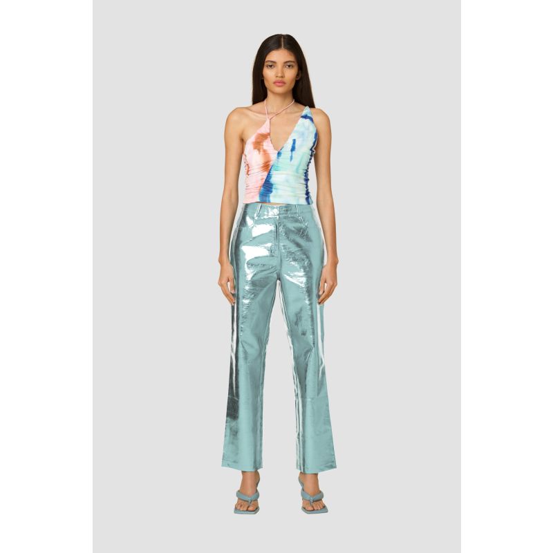 Lupe Ice Blue Metallic Vegan Leather Trousers image