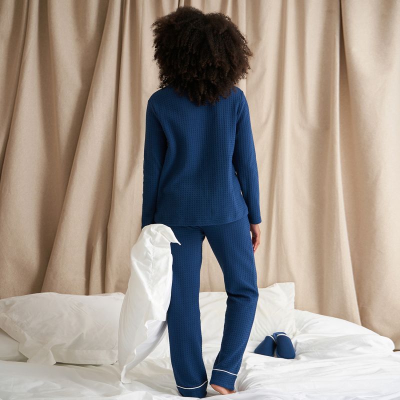 Luxury Suite Waffle Pyjama Set In Marine Blue image