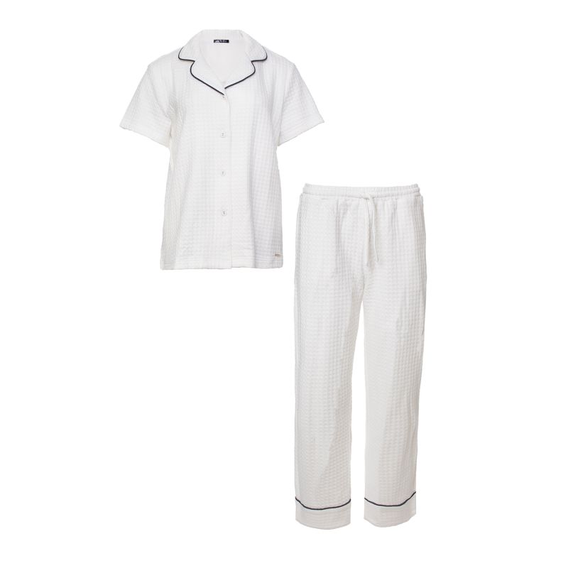 Luxury Suite Waffle Short & Shirt Trouser Set In White image