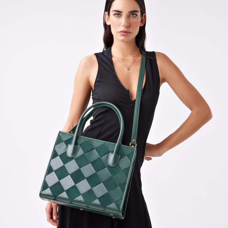 Green Suede & Leather Woven Tote image