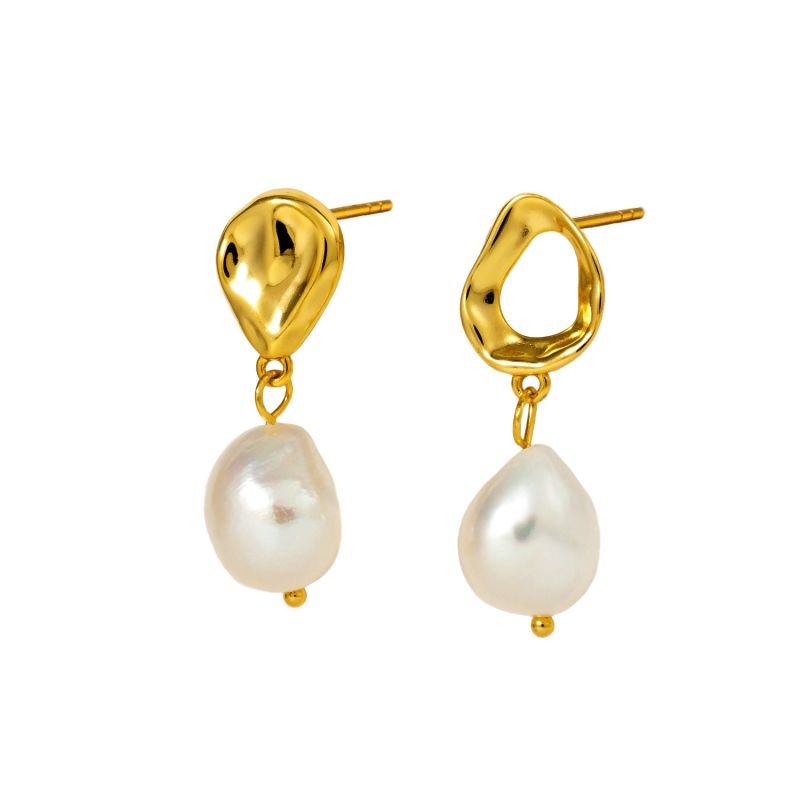 Ripples Baroque White Pearl Gold Earrings image