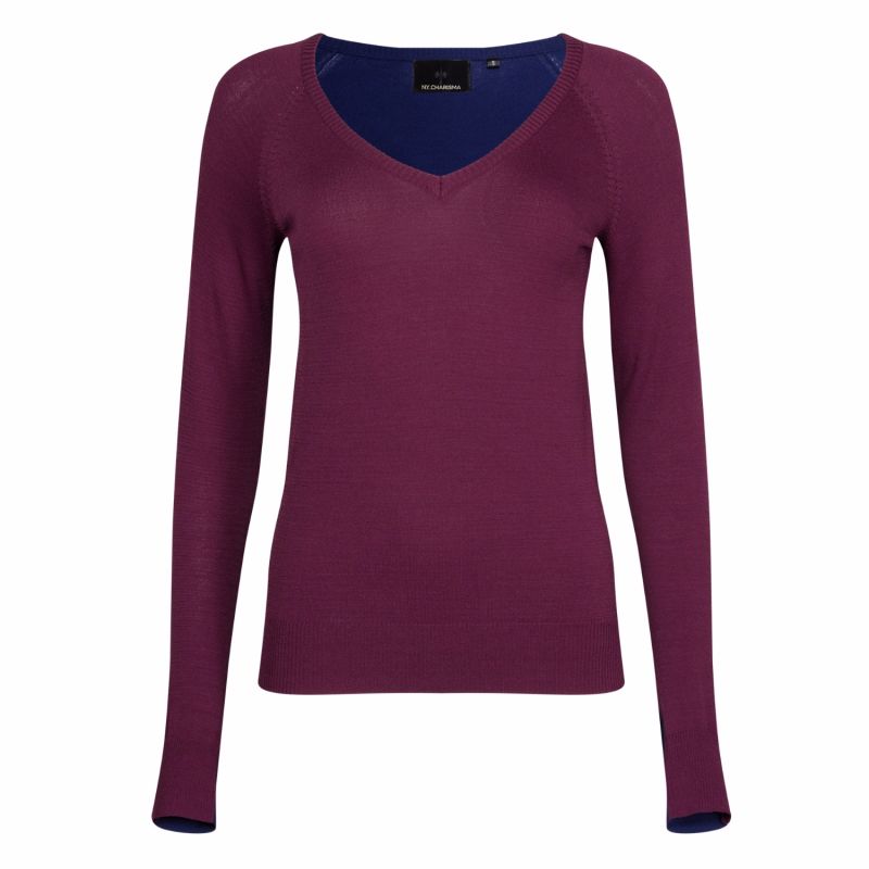 Navy & Wine Color Block V-Neck Sweater image