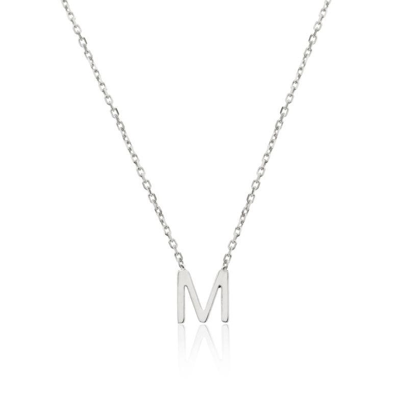 Solid White Gold Miniature Initial Letter Necklace image