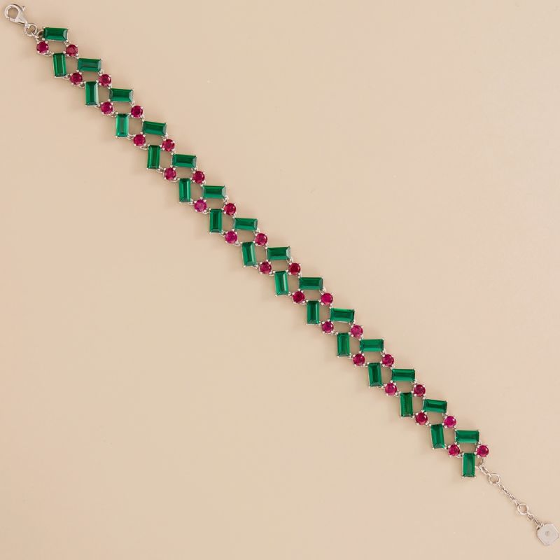 Dante White Gold Bracelet In Emerald & Ruby image