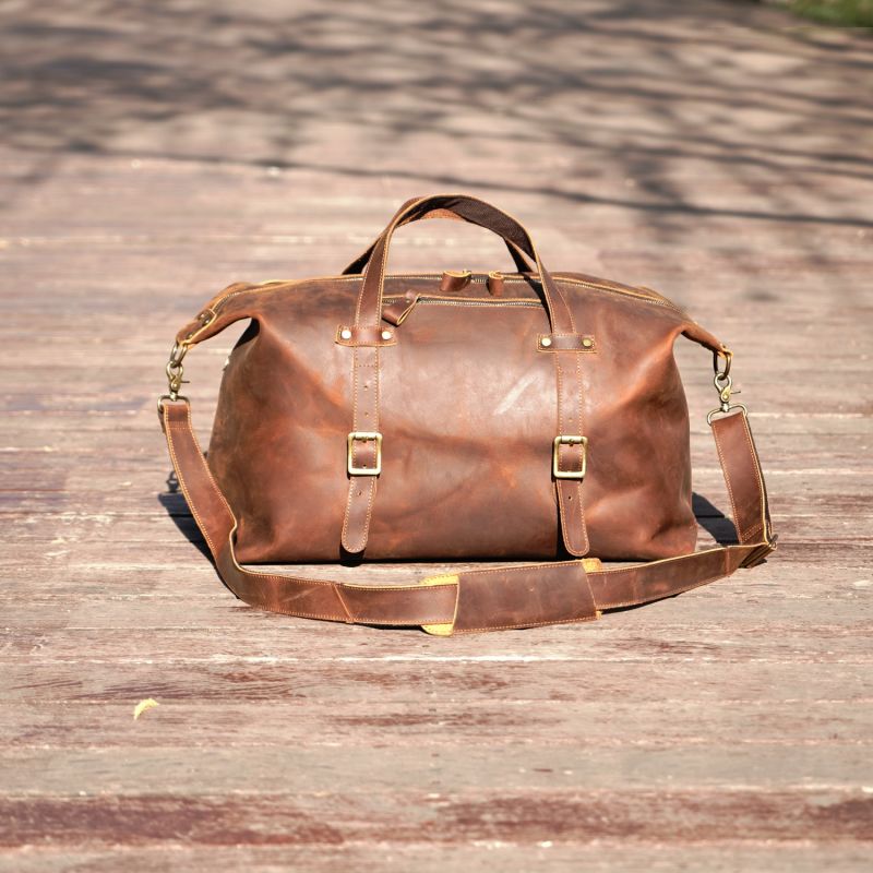 Large Genuine Leather Holdall - Light Brown image