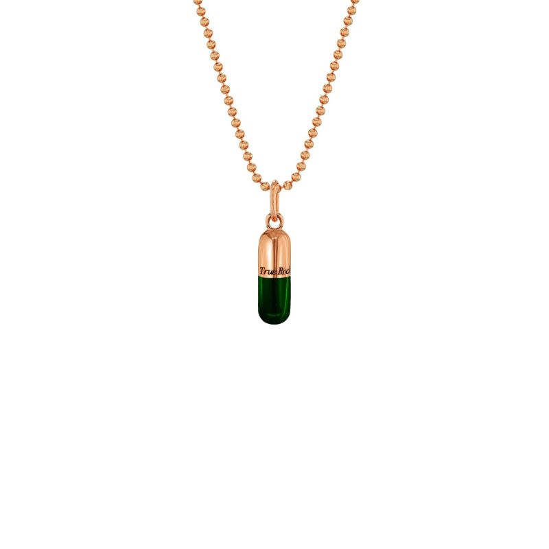 Small Pill Necklace Rose Gold & Green Enamel image