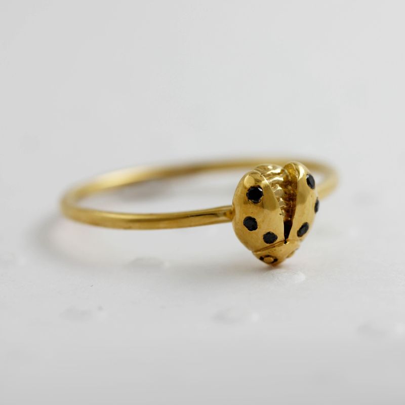 Ladybird Black Diamond Ring - Gold - Wings Open image