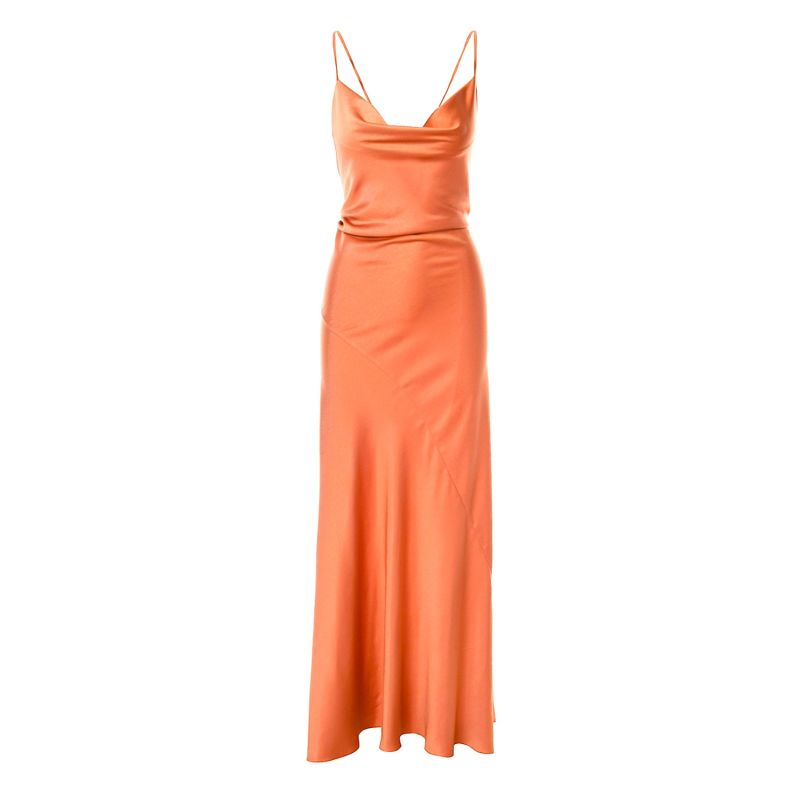 Tulum Cowl Neck Satin Ankle Dress In Orange image