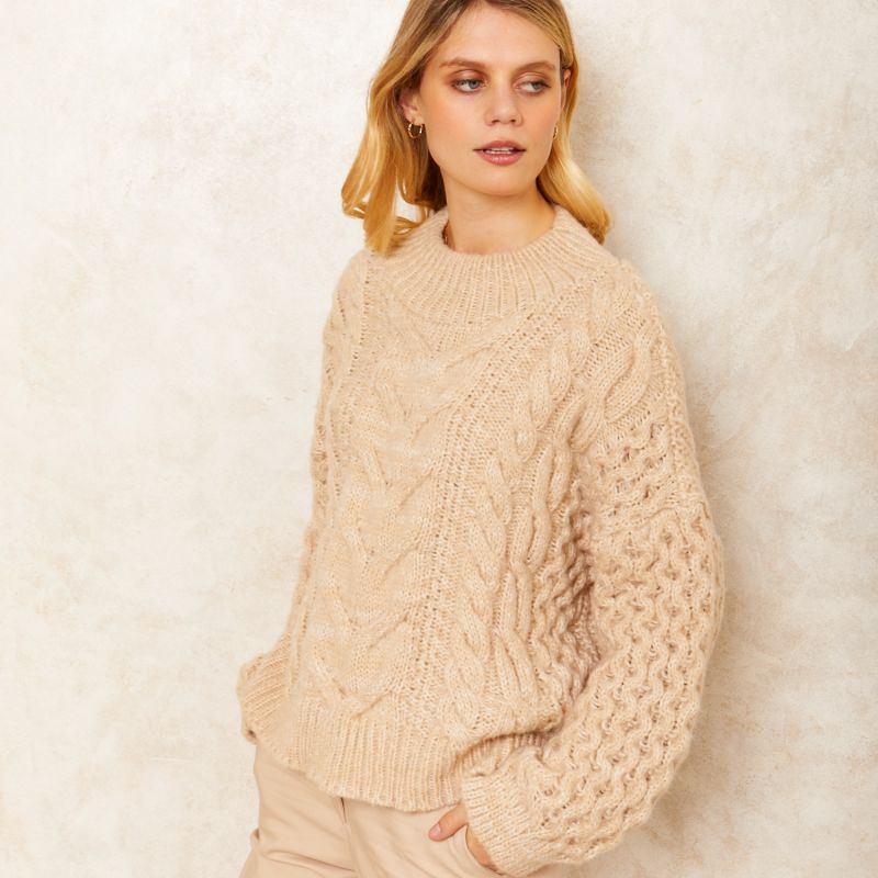 Bella Cable Balloon Sleeve Jumper - Biscuit image