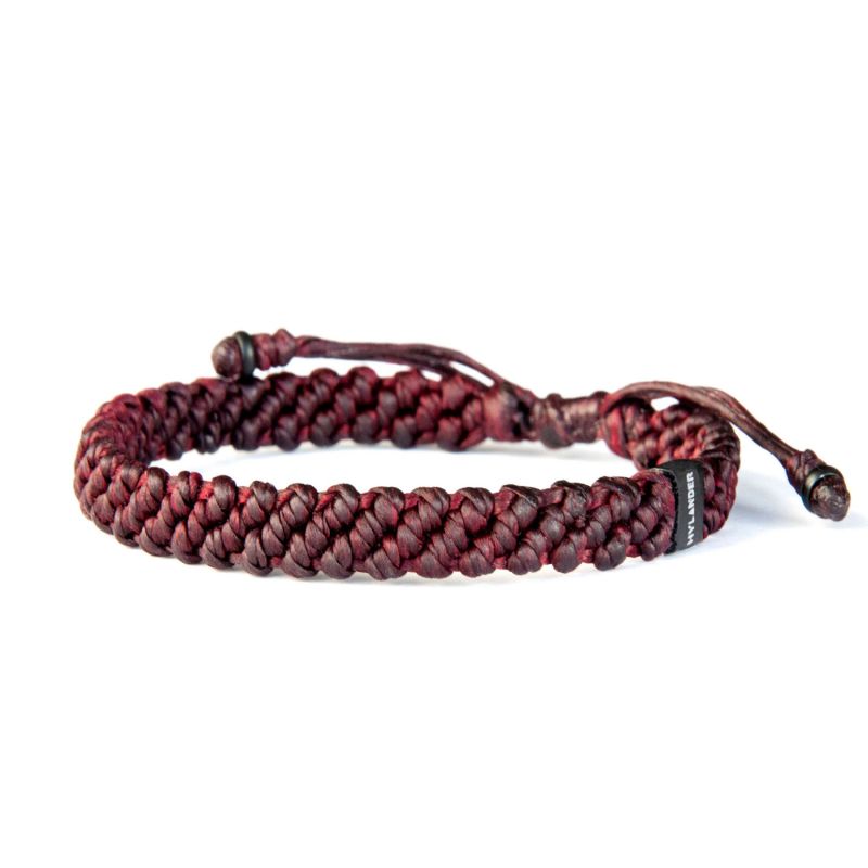 Chunky Red Wine Rope Bracelet For Men Handmade Of Cord & Stainless Steel - Red image