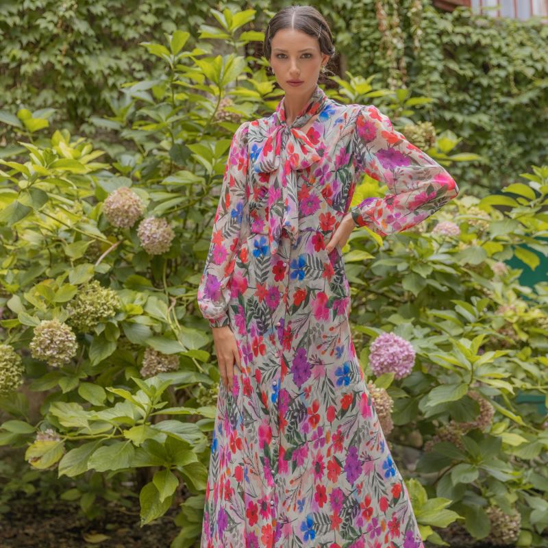 Long V-Neck Floral Dress image