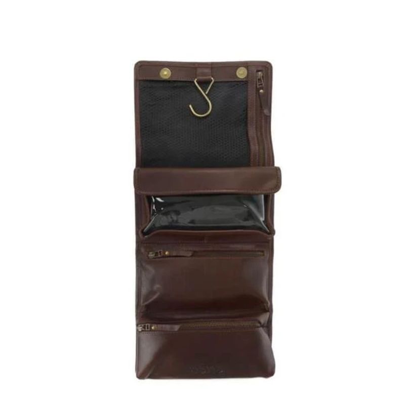 Hanging Dark Brown Leather Wash Bag image