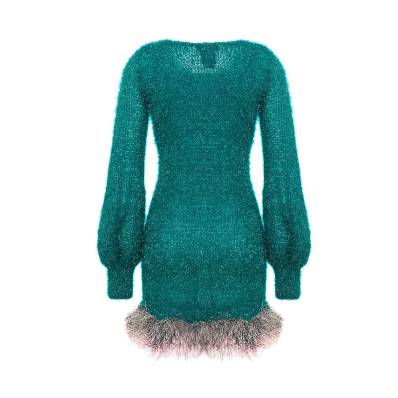 Emerald Handmade Knit Dress With Glitter image