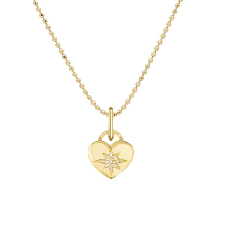 Heart North Star Necklace With Diamonds On 14K Ball Chain image