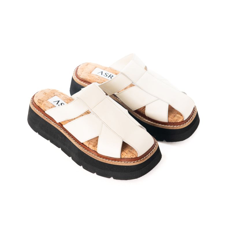 Mace - Coconut White Leather Backless Chunky Sandal image