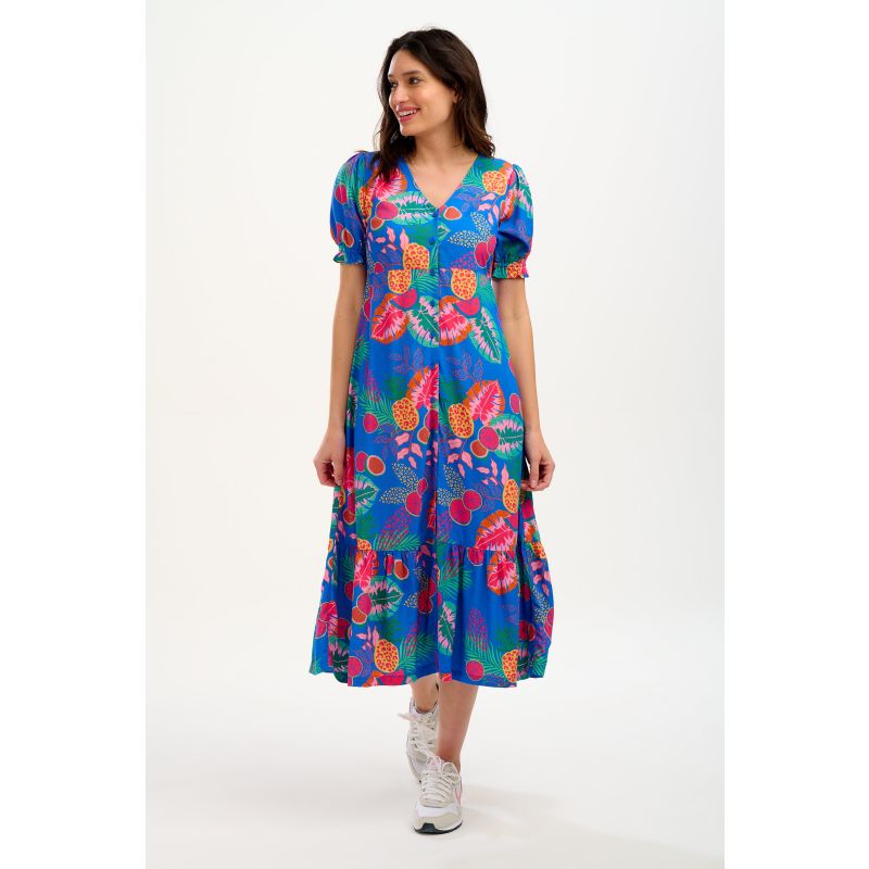 Maddox Tiered Midi Dress Multi, Tropical Fruits Sugarhill Brighton Wolf & Badger